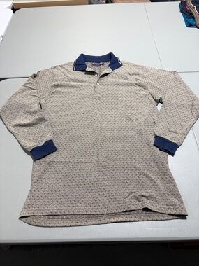 Mens XL tan & navy Long-Sleeve Polo - Men's Casual Polo